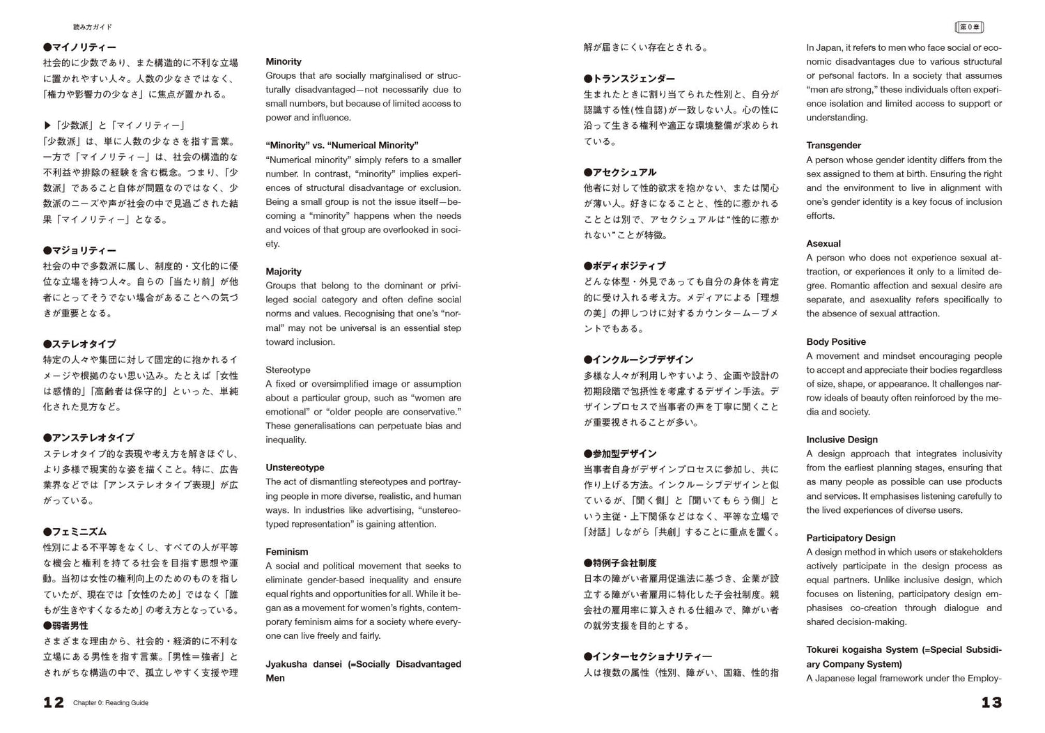 冊子の文章掲載イメージ(左に日本語・右に英語が併記されている）